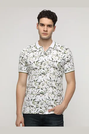 Crocodile Men Floral Printed Polo Collar Pure Cotton Slim Fit T-Shirt