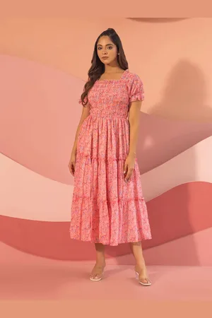 BAESD Women Floral Printed Puff Sleeves Empire Dress