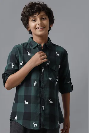 UNDER FOURTEEN ONLY Boys Spread Collar Buffalo Checked Cotton Casual Shirt