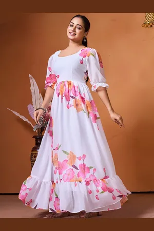 BAESD Women Floral Printed Cuffed Slevees Fit & Flared Maxi Dress