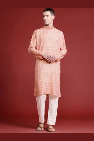 MANQ Geometric Printed Mandarin Collar Pure Cotton Straight Kurta