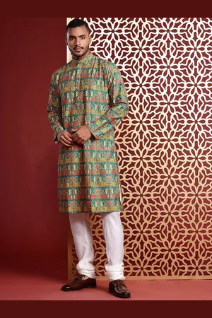 MANQ Floral Embroidered Mandarin Collar Sequinned Pure Cotton Straight Kurta