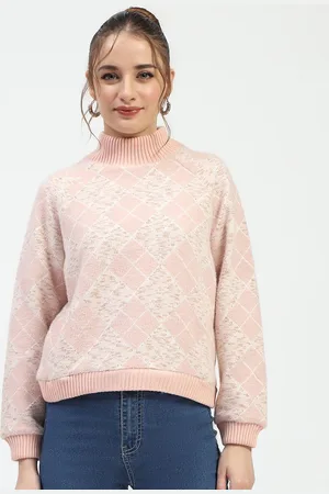 MADAME Women Self Design High Neck Cotton Pullover Sweatshirt