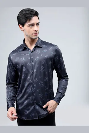 Highlander Men Party Wear Knitted Printed Slim Fit Shirt