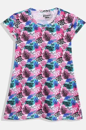 Eteenz Girls Tropical Printed Cap Sleeves Pure Cotton A-Line Dress