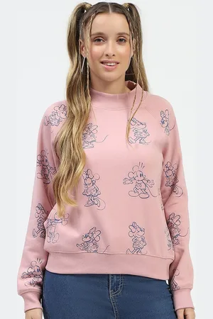 MADAME Women Graphic Printed High Collar Cotton Pullover Sweatshirt