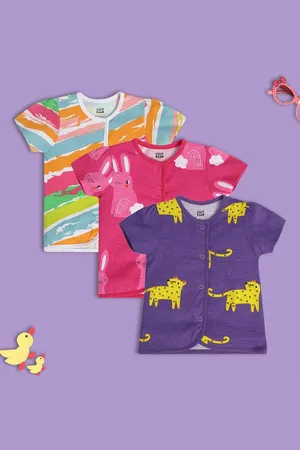 MINI KLUB Infant Girls Pack Of 3 Printed Cotton Jhablas Tshirts