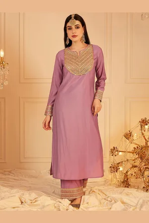 indo street Women Floral Yoke Design Regular Sequinned Kurta with Palazzos
