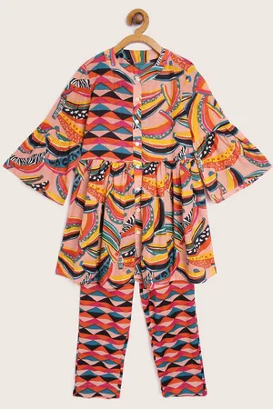 HERE&NOW Girls Printed A-Line Pure Cotton Kurta with Trousers