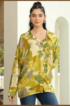 JISORA Women Floral Printed Shirt Collar Pure Silk Top