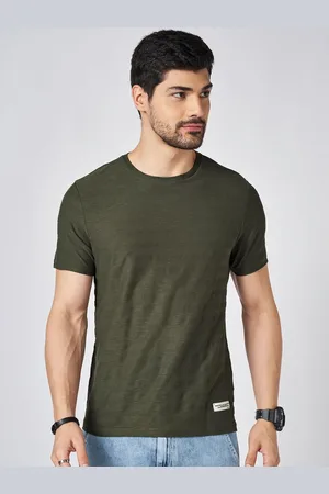 PEOPLE Men Solid Round Neck Cotton Slim Fit T-shirt