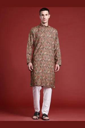 MANQ Paisley Printed Mandarin Collar Pure Cotton Straight Kurta