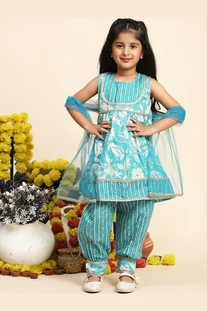 Cutiekins Girls Floral Printed Gotta Patti A-Line Kurta with Salwar & Dupatta