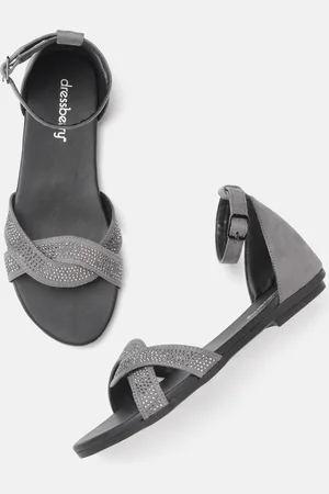 DressBerry Women Grey Embellished Mid-Top Open Toe Flats