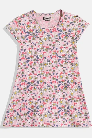 Eteenz Girls Floral Printed Cap Sleeves Pure Cotton A-Line Dress