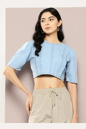 Kook N Keech Indigo Cotton Denim Crop Top