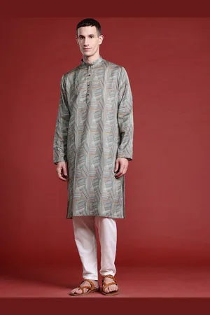 MANQ Geometric Printed Mandarin Collar Pure Cotton Straight Kurta