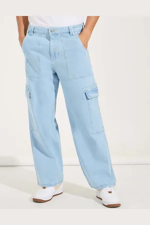Styli Men Cotton Mid-Rise Wide Leg Panelled Cargo Jeans
