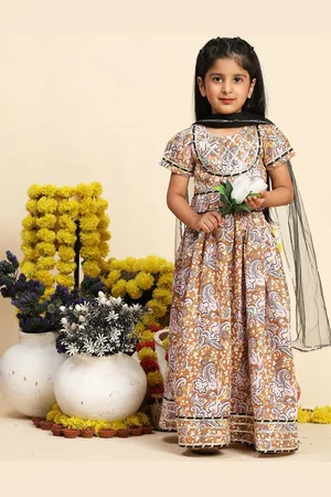 Cutiekins Girls Printed Cotton Ready to Wear Lehenga & Blouse With Dupatta