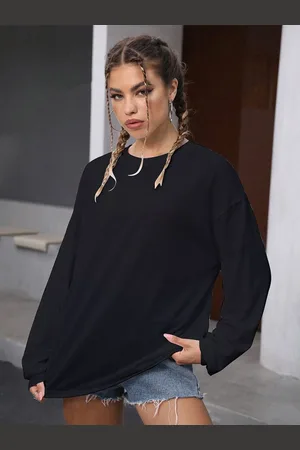 CHKOKKO Women Solid Round Neck Oversized T-shirt