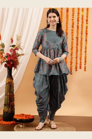 indo street Women Floral Printed Regular Gotta Patti Kurti with Dhoti Pants