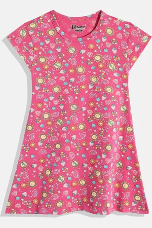 Eteenz Girls Conversational Printed Cap Sleeves Pure Cotton A-Line Dress