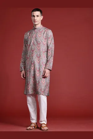 MANQ Ethnic Motifs Printed Mandarin Collar Pure Cotton Straight Kurta