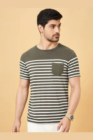 Pantaloons Men Striped Round Neck Cotton Slim Fit T-Shirt