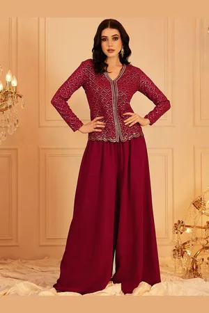 indo street Embordered Top With Palazoo Co-Ords