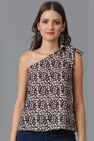 KOTTY Black Floral Printed One Shoulder Crepe Top