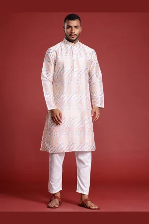 MANQ Geometric Printed Mandarin Collar Pure Cotton Straight Kurta