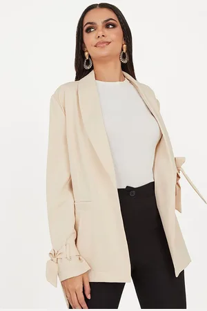 Styli Women Tie Cuff Sleeves Regular Length Oversized Blazer