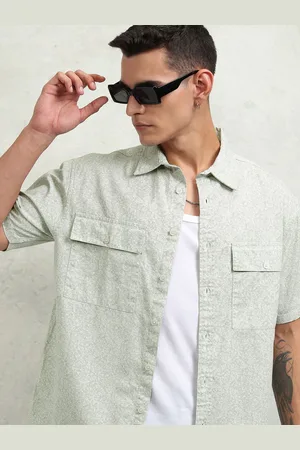 Highlander Men Olive Printed Utility Pocket Oversized Overshirt