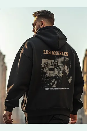 NOBERO Men Oversized Printed Hooded Sweatshirt