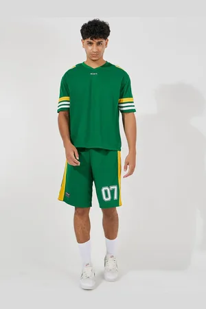 Styli Green Varsity Printed Oversized V-Neck T-Shirt With Shorts
