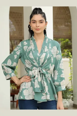 JISORA Women Floral Printed V-Neck Pure Silk Top