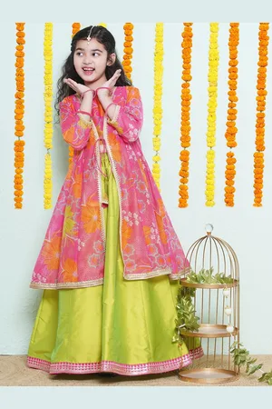 Bhama Girls Girls Printed Sequinned Ready to Wear Lehenga With Blouse & Shrug