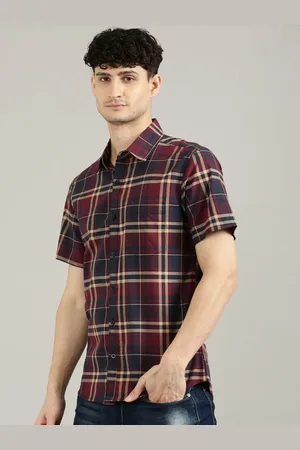 Joven Men Cutaway Collar Tartan Checked Cotton Casual Shirt