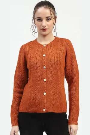 MADAME Women Self Design Cable Knit Cardigan
