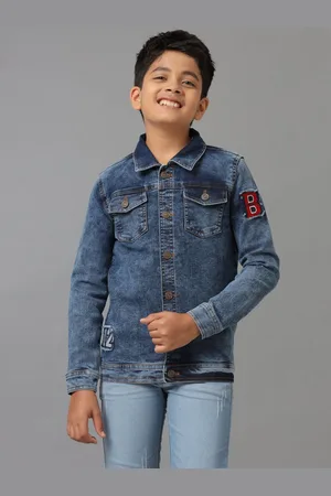 UNDER FOURTEEN ONLY Boys Washed Cotton Crop Denim Jacket with Patchwork