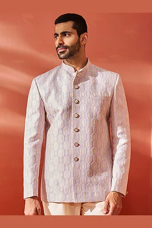 Vastramay Embroidered Slim Fit Jacquard Bandhgala Blazers