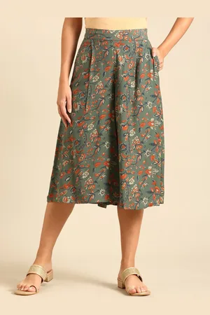 De Moza Women Floral Printed Pleated Culottes Trousers