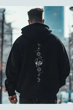 NOBERO Men Oversized Printed Hooded Sweatshirt