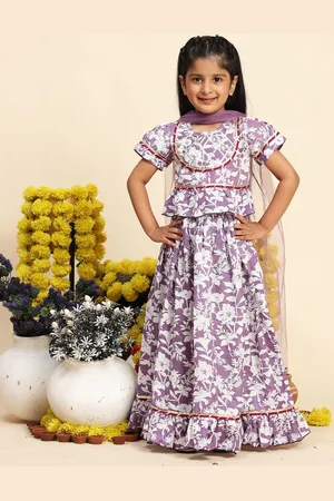 Cutiekins Girls Printed Gotta Patti Cotton Ready to Wear Lehenga & Blouse With Dupatta