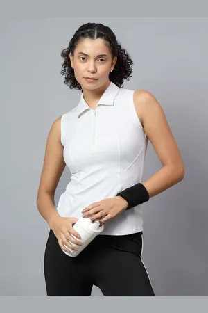 Fitkin Womens White Polo Zip Top