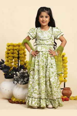 Cutiekins Girls Printed Ready to Wear Cotton Lehenga & Blouse With Dupatta