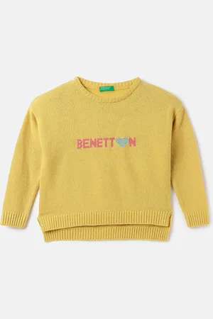 Benetton Girls Typography Printed Wool Boxy Fit Pullover Sweater