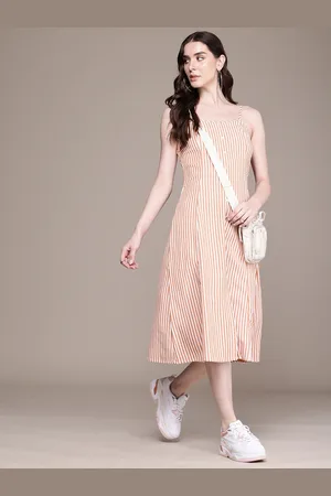 Roadster Striped Crepe A-Line Midi Dress