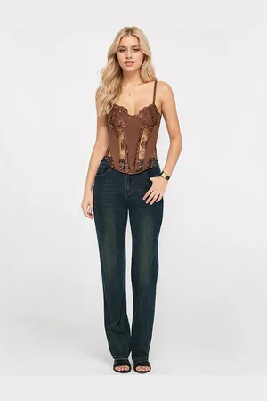 JC Mode Women Floral Shoulder Straps Corset Top
