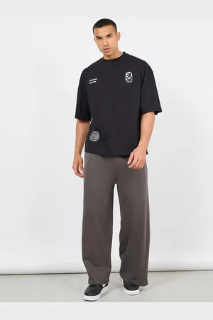 Styli Men Wide Leg Mid-Rise Pure Cotton Terry Track Pants